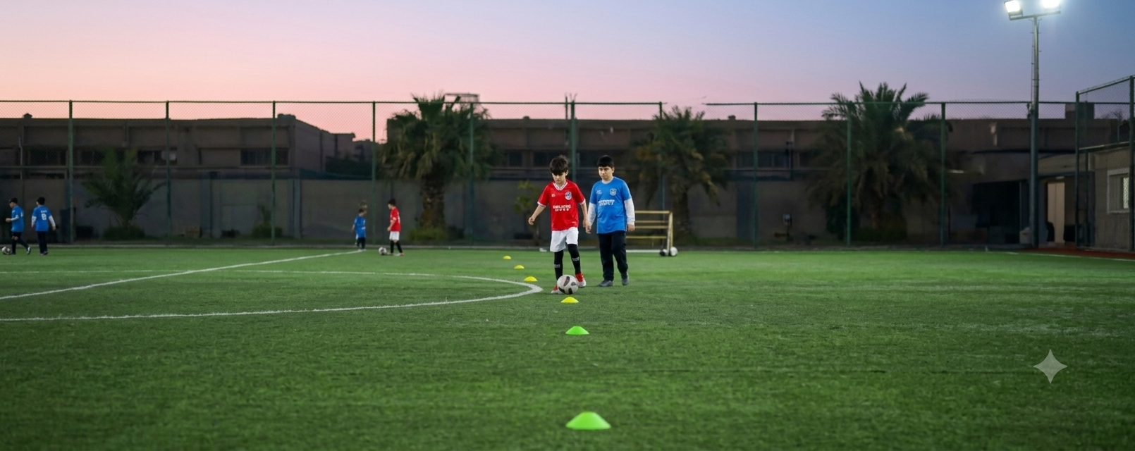 Al Kout Academy players training on the pitch